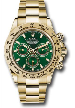 Replica Rolex Yellow Gold Cosmograph Daytona 40 Watch 116508 Green Stick Dial - Click Image to Close
